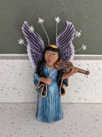 Christmas Decorations, Angel with Violin, Christmas Angel Home Decor, Handmade Angel Art from Oaxaca Mexico, Original Sculpture