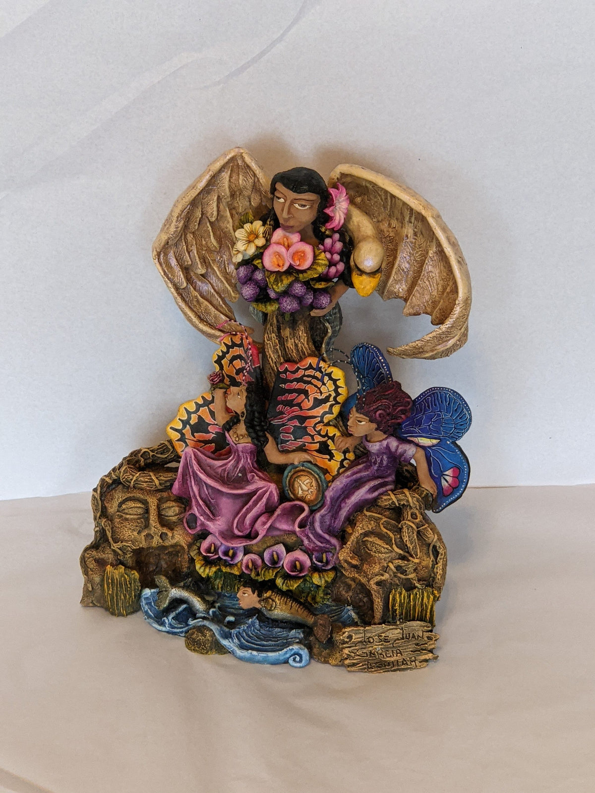 Mother Nature with Swan, Clay Woman Figurine, 3 Women Statue, Mexican Folk Art, Oaxacan Art, Handmade Original Collectible