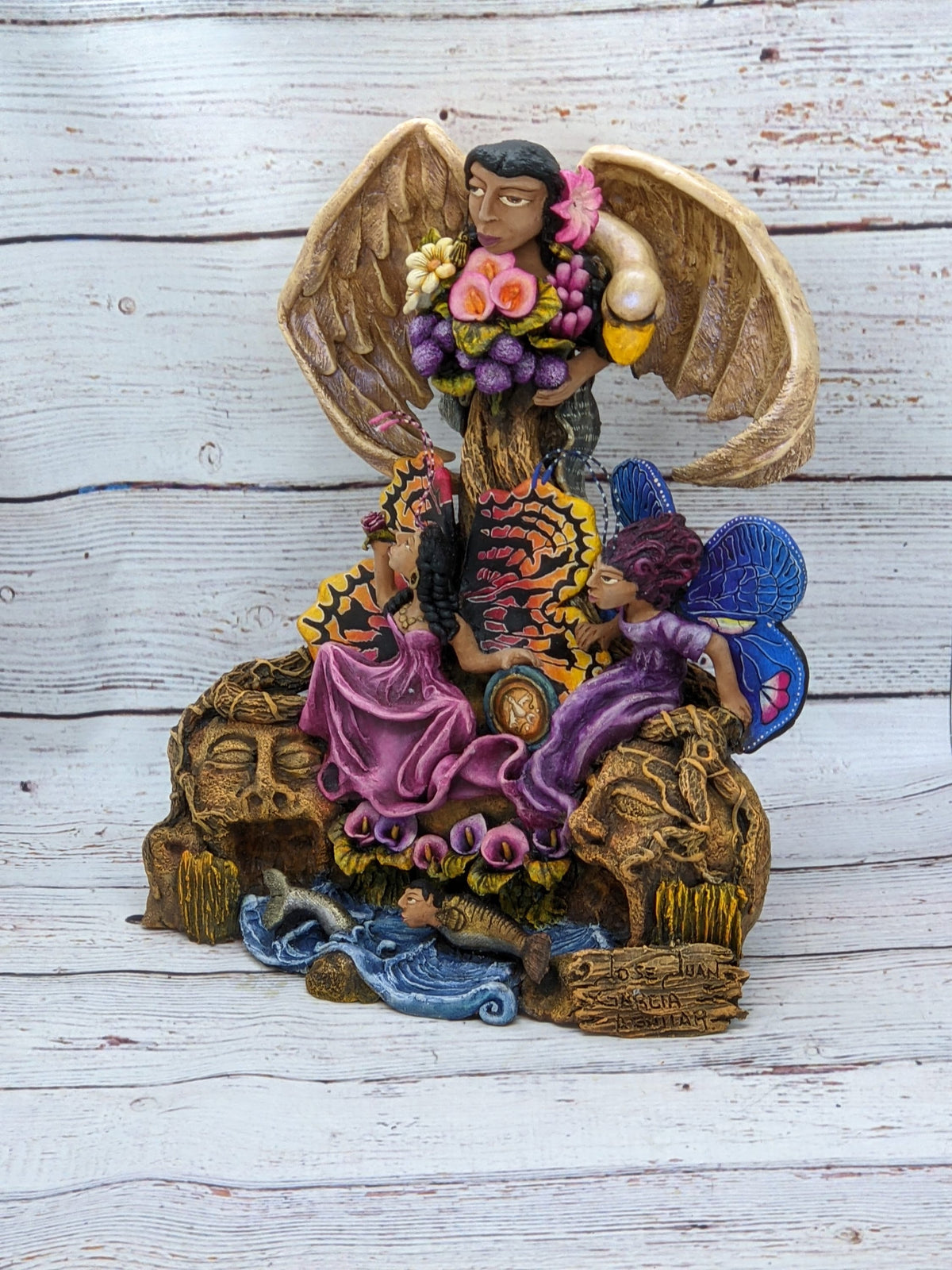 Mother Nature with Swan, Clay Woman Figurine, 3 Women Statue, Mexican Folk Art, Oaxacan Art, Handmade Original Collectible