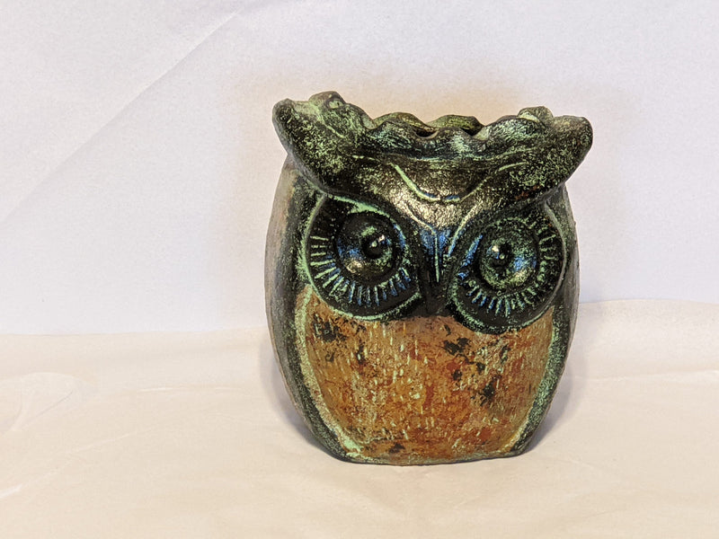 Owl Planter Pot | Mexican Pottery in Clay for Indoor Home Decor or Outdoor Yard Decorations, Small Pot, Two-Tone Owl