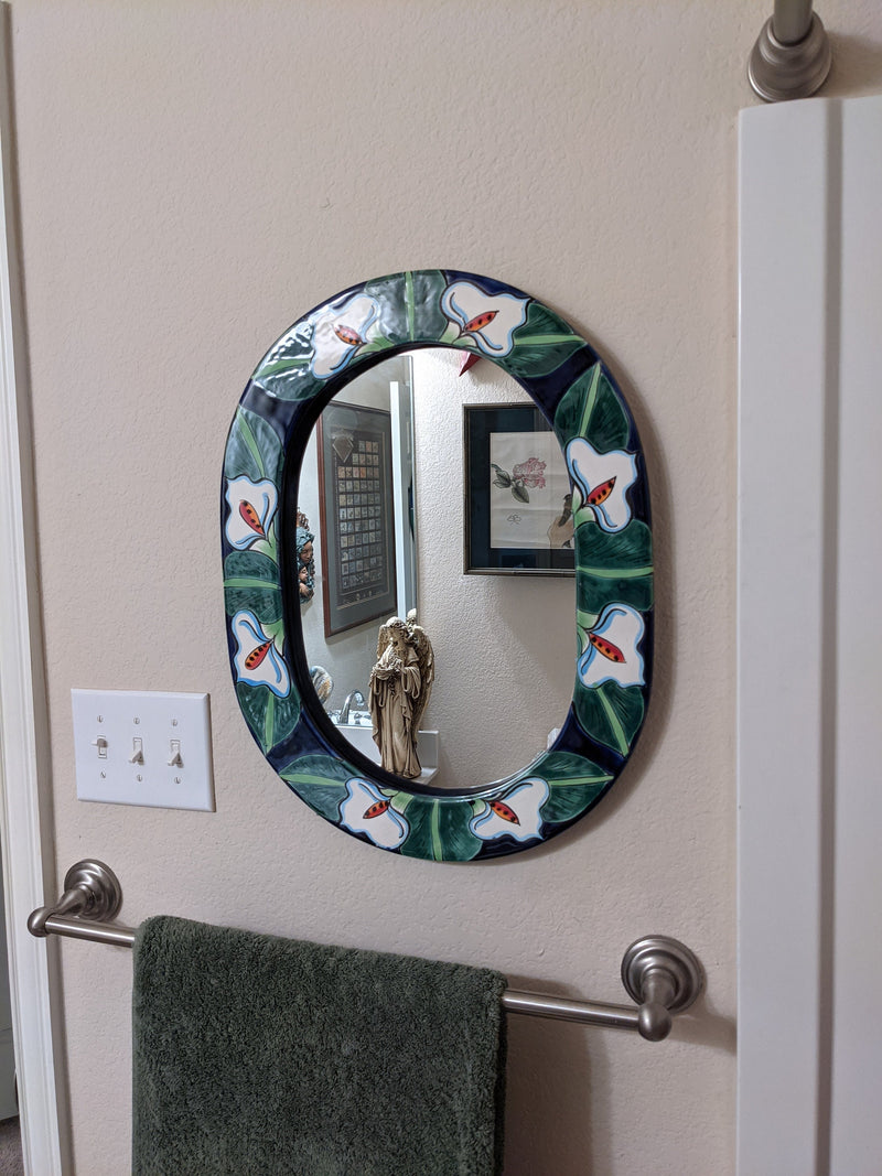 Bathroom Mirror, Talavera Wall Decor, Vanity Mirror, Oval Decorative Mirror, Ceramic Mirror Can Hang Vertically or Horizontally