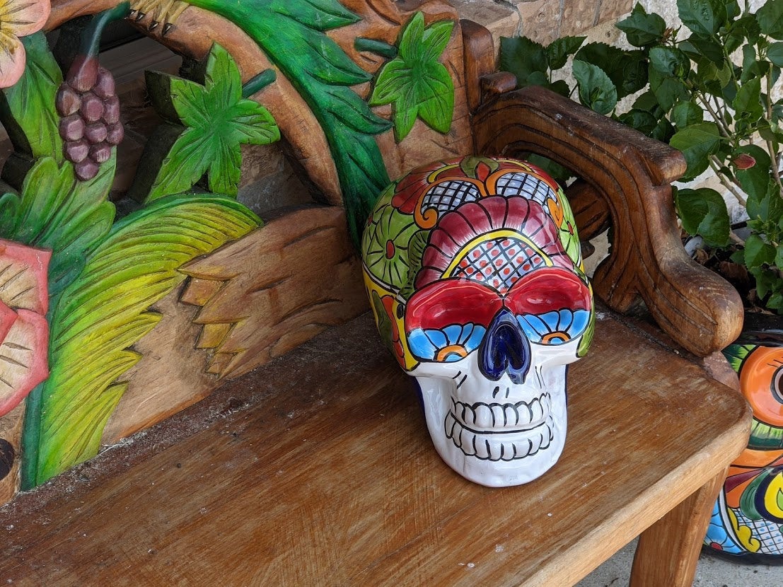 Skull Decor, Talavera Pottery, Halloween Party Decoration, Ceramic Skull Art, Decorative Skull Head, Day of the Dead, Large Size