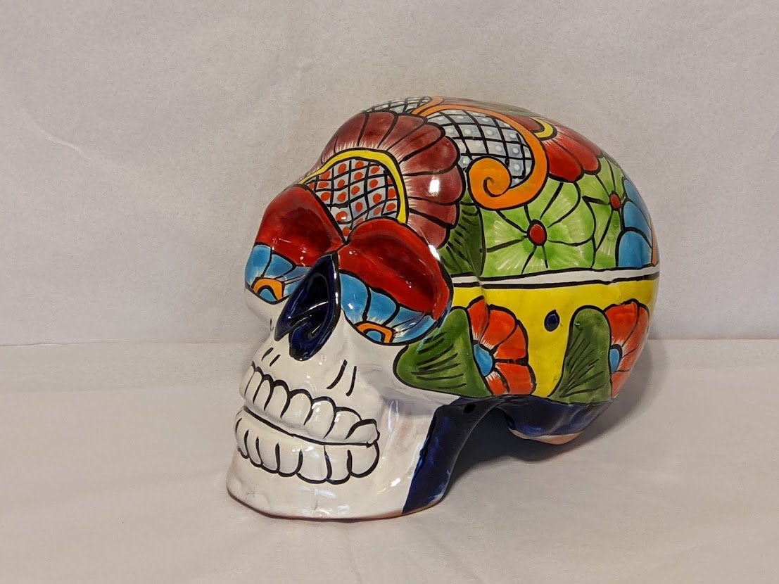 Skull Decor, Talavera Pottery, Halloween Party Decoration, Ceramic Skull Art, Decorative Skull Head, Day of the Dead, Large Size