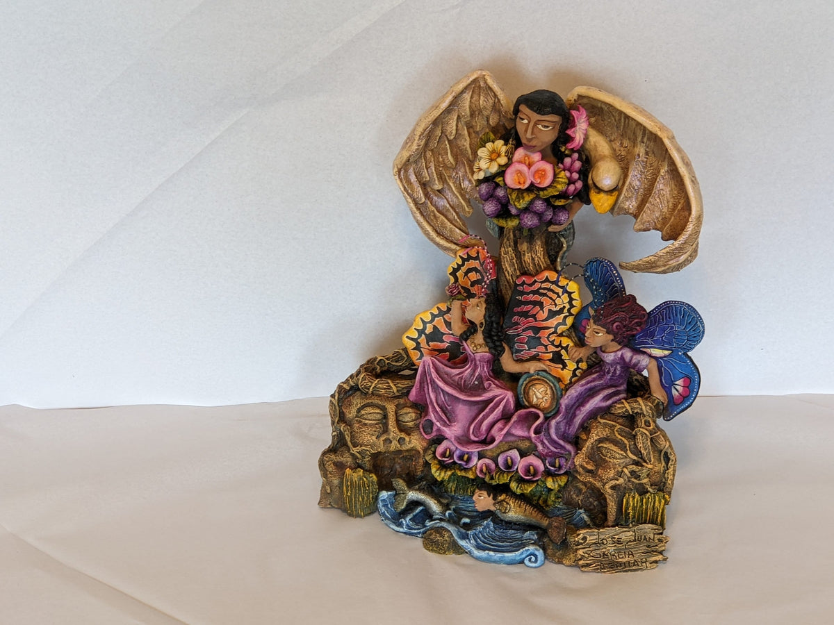 Mother Nature with Swan, Clay Woman Figurine, 3 Women Statue, Mexican Folk Art, Oaxacan Art, Handmade Original Collectible