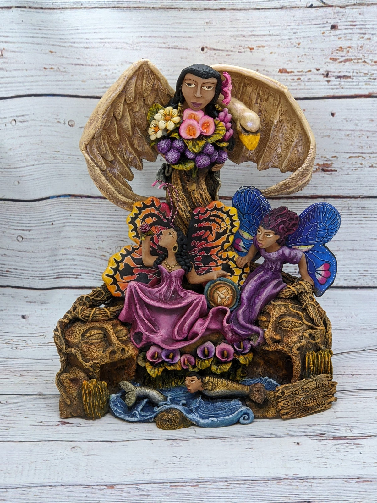 Mother Nature with Swan, Clay Woman Figurine, 3 Women Statue, Mexican Folk Art, Oaxacan Art, Handmade Original Collectible