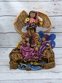 Mother Nature with Swan, Clay Woman Figurine, 3 Women Statue, Mexican Folk Art, Oaxacan Art, Handmade Original Collectible