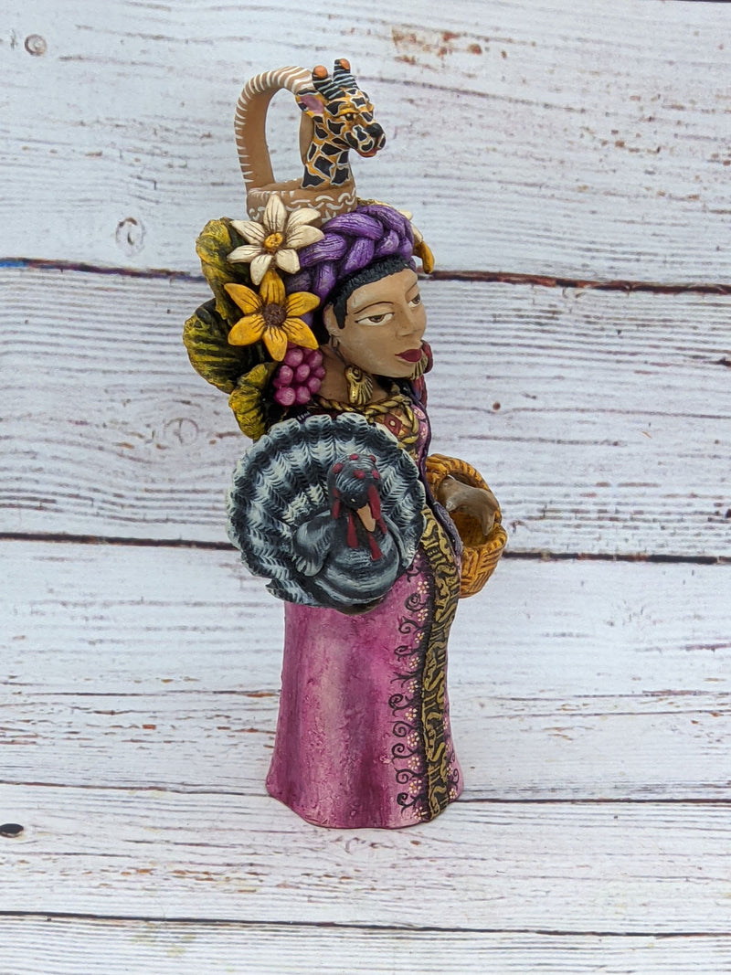 Oaxacan Woman Home Decor, Mexican Folk Art, Pregnant Woman Figurine, Clay Pottery Original Statue from Oaxaca, Mexico by Jose Juan Aguilar