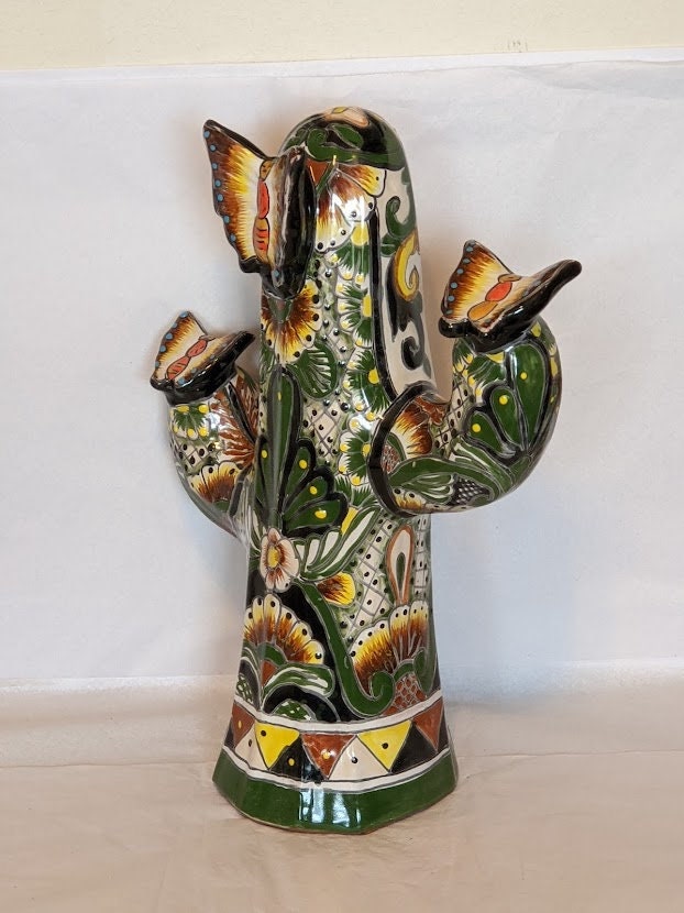 Cactus Home Decor, Saguaro Cactus, Talavera Pottery, Mexican Cactus Yard Art or in Bedroom, Bathroom, Cactus Decorations, Cactus Gifts