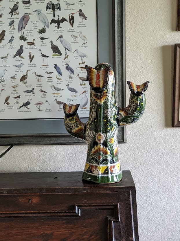 Cactus Home Decor, Saguaro Cactus, Talavera Pottery, Mexican Cactus Yard Art or in Bedroom, Bathroom, Cactus Decorations, Cactus Gifts