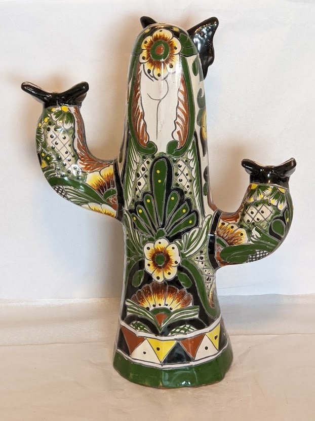 Cactus Home Decor, Saguaro Cactus, Talavera Pottery, Mexican Cactus Yard Art or in Bedroom, Bathroom, Cactus Decorations, Cactus Gifts