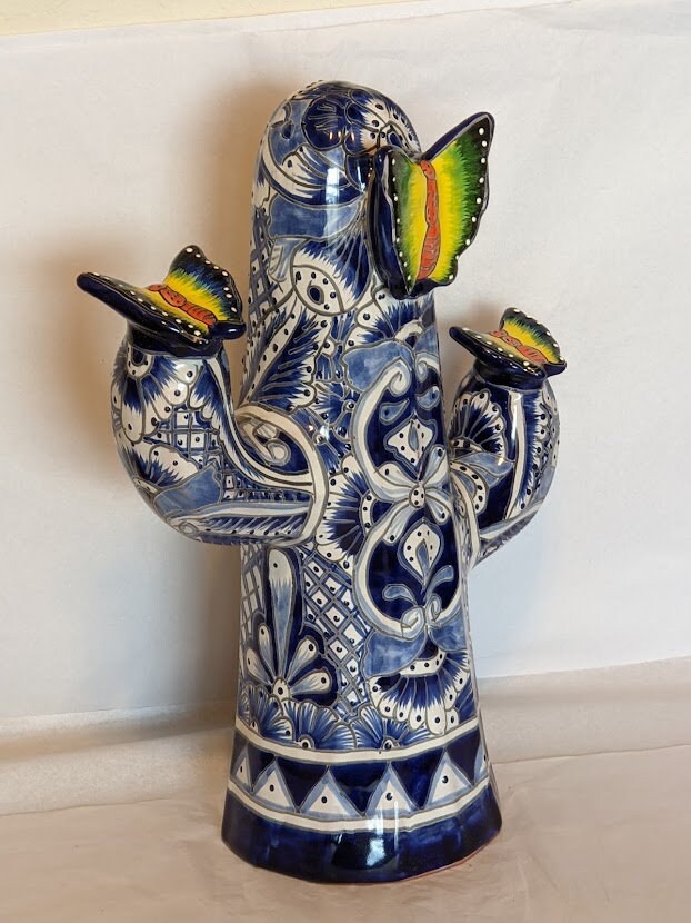 Cactus Home Decor, Saguaro Cactus, Talavera Pottery, Mexican Cactus Yard Art or for Bedroom, Bathroom, Cactus Decorations, Cactus Gifts