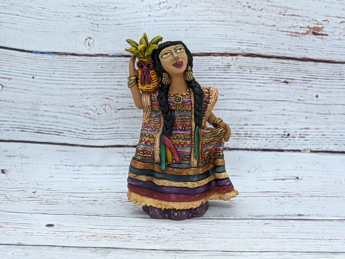 Pineapple Vendor, Gorgeous Woman Figurine, Mexican Folk Art, Original Oaxacan Handmade Art, Collectible Home Decor, Beautiful Clay Sculpture