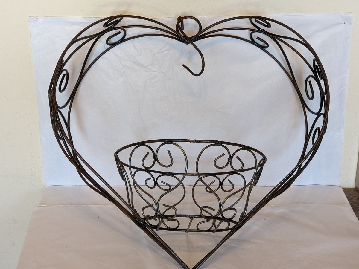 Heart Shaped Hanging Basket Garden Decor, Plant Hanger for Yard or Home, Hand Forged Metal Yard Art Basket for Succulents, Plants or Flowers