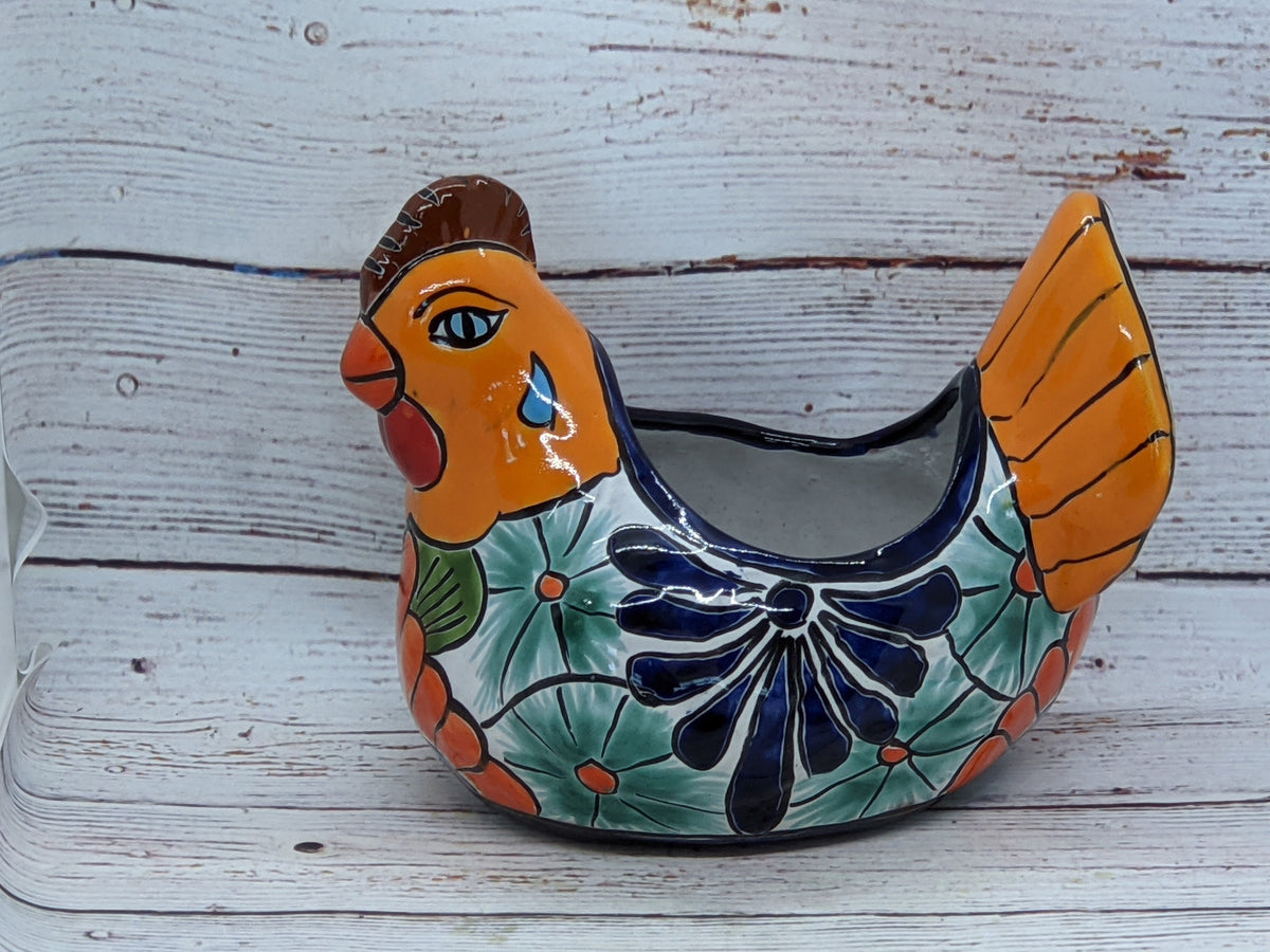 Chicken Flower Pot, Ceramic Talavera Planter, Handmade Mexican Pottery, Indoor Planter, Outdoor Pot, Colorful Home Décor, Small Planter Pot