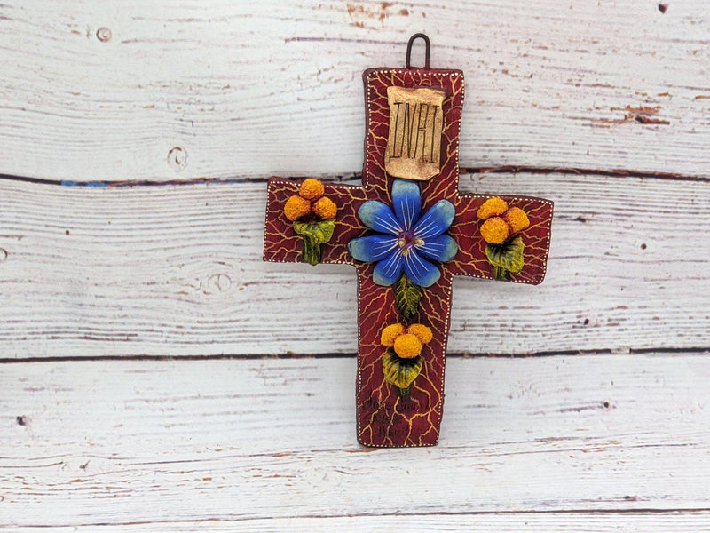 Handmade Christian Cross, Religous Home Decor, Mexican Folk Art, Oaxaca Cross Decor, Cross Decoration Wall Art