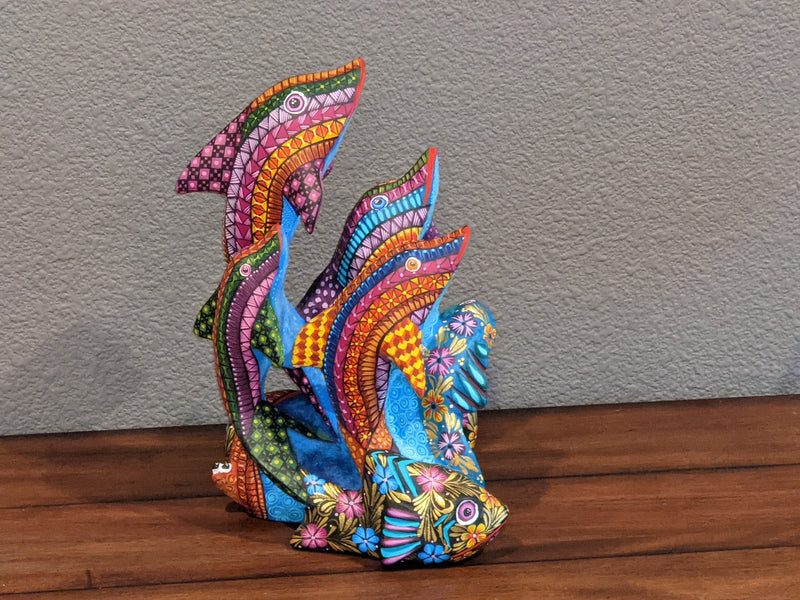 Dolphins Alebrije Figurine, Handmade Home Decor, Folk Art from Oaxaca Mexico, Original Wood Sculpture, Carved Animal, Unique Dolphin Statue