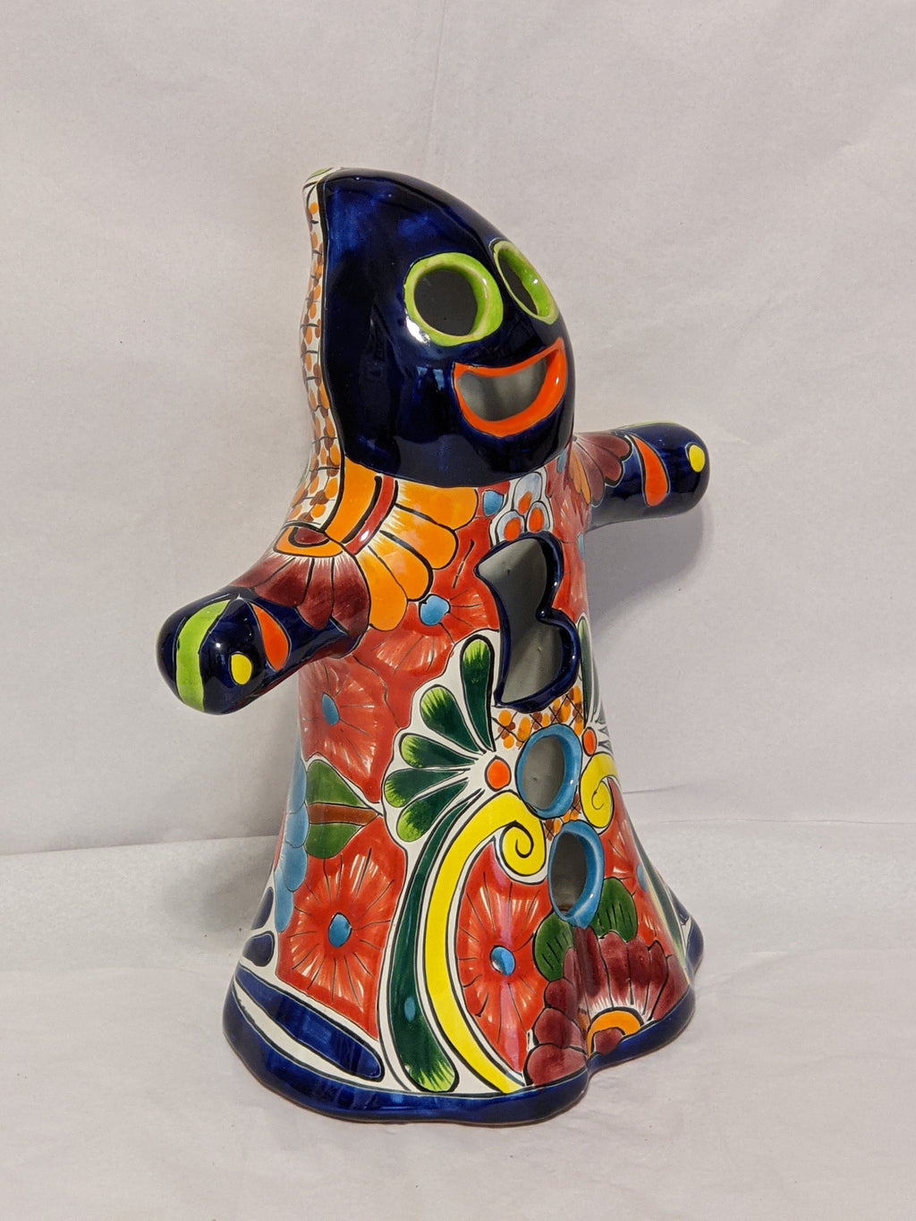 Boo Ghost Halloween Decor, Indoor Halloween Party Decor or Outdoor Fall Garden Decor for Trick or Treat, Handmade Mexican Talavera Pottery