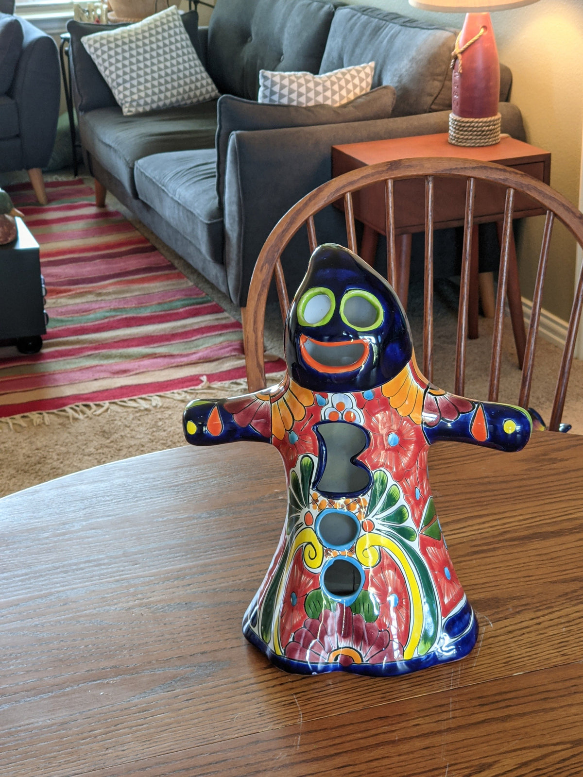 Boo Ghost Halloween Decor, Indoor Halloween Party Decor or Outdoor Fall Garden Decor for Trick or Treat, Handmade Mexican Talavera Pottery