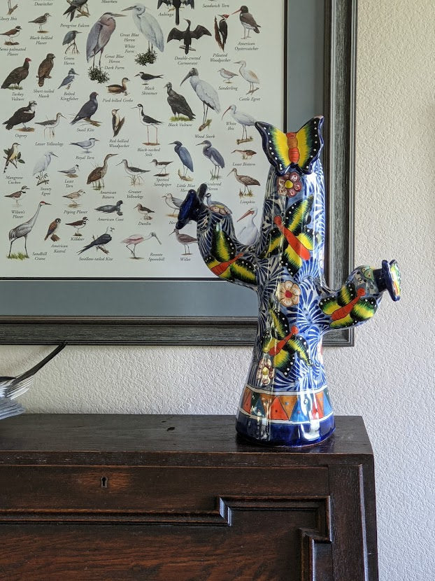 Cactus Home Decor, Saguaro Cactus, Talavera Pottery, Mexican Cactus Yard Art or for Bedroom, Bathroom, Cactus Decorations, Cactus Gifts