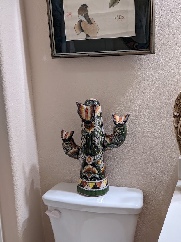 Cactus Home Decor, Saguaro Cactus, Talavera Pottery, Mexican Cactus Yard Art or in Bedroom, Bathroom, Cactus Decorations, Cactus Gifts