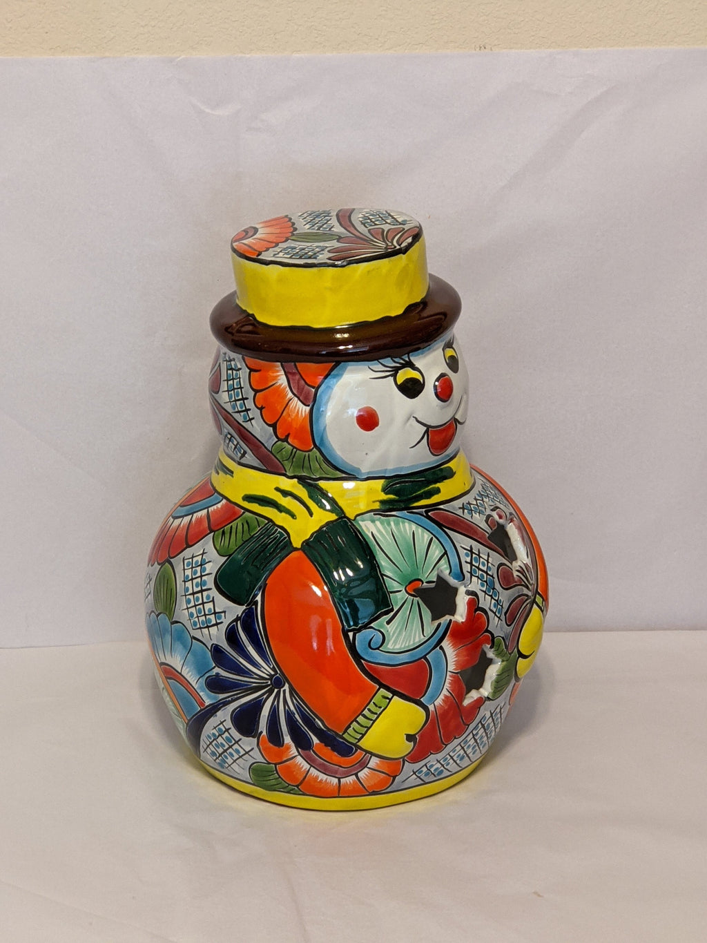 Frosty the Snowman Christmas Home Decor, Colorful Talavera Pottery, Indoor Outdoor Ceramic Decoration, Table Decor, Handmade in Mexico