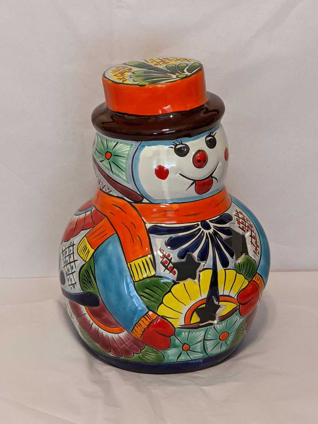 Frosty the Snowman Christmas Home Decor, Colorful Talavera Pottery, Indoor Outdoor Ceramic Decoration, Table Decor, Handmade in Mexico