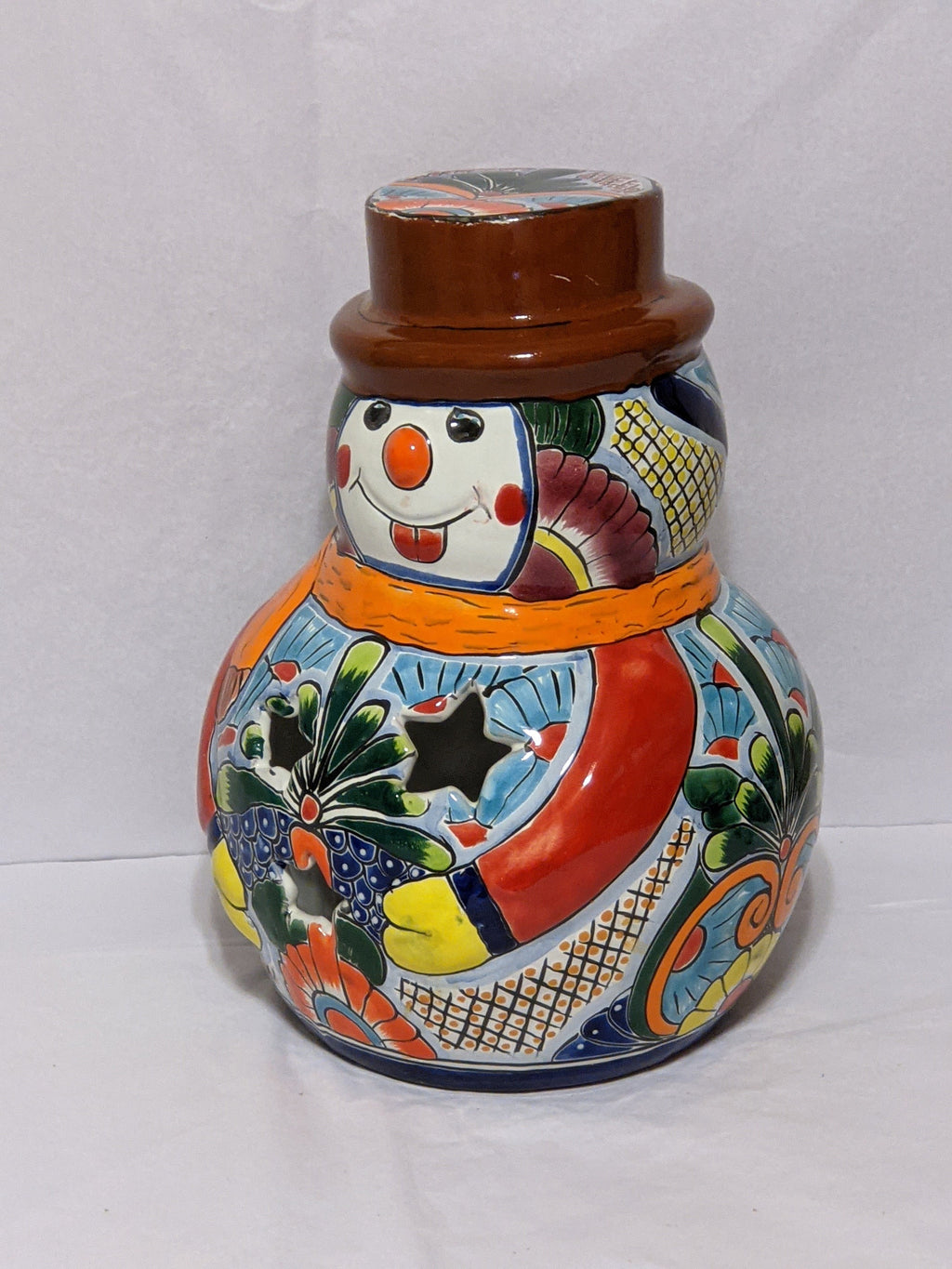 Frosty the Snowman Christmas Home Decor, Colorful Talavera Pottery, Indoor Outdoor Ceramic Decoration, Table Decor, Handmade in Mexico