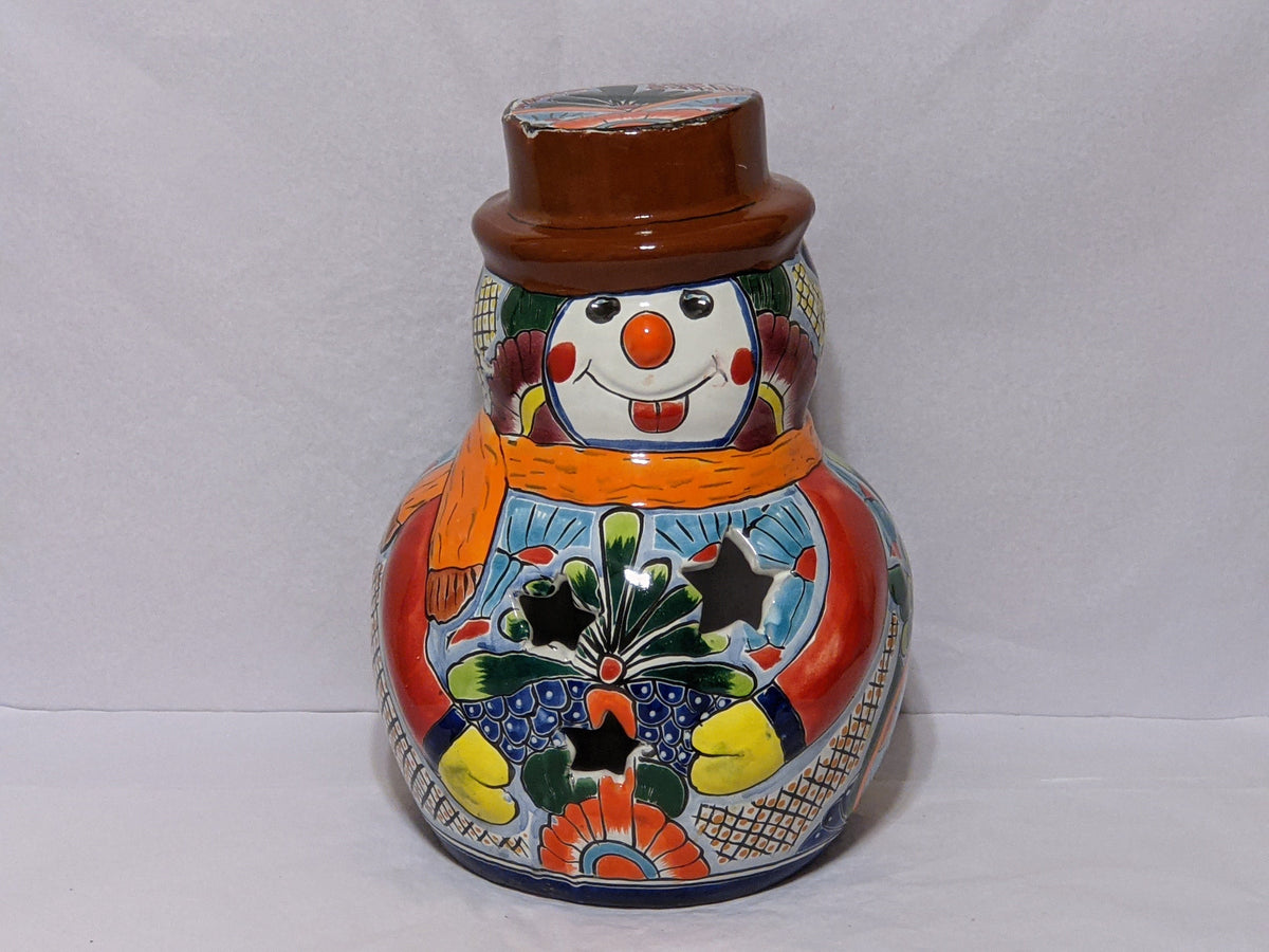 Frosty the Snowman Christmas Home Decor, Colorful Talavera Pottery, Indoor Outdoor Ceramic Decoration, Table Decor, Handmade in Mexico