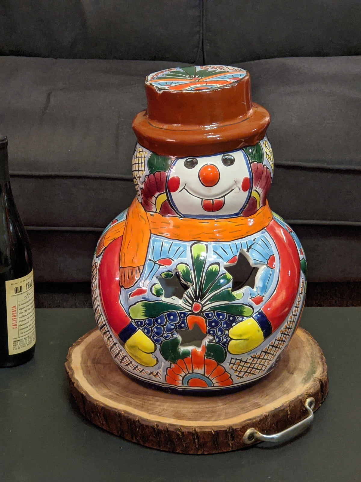 Frosty the Snowman Christmas Home Decor, Colorful Talavera Pottery, Indoor Outdoor Ceramic Decoration, Table Decor, Handmade in Mexico