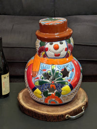 Frosty the Snowman Christmas Home Decor, Colorful Talavera Pottery, Indoor Outdoor Ceramic Decoration, Table Decor, Handmade in Mexico