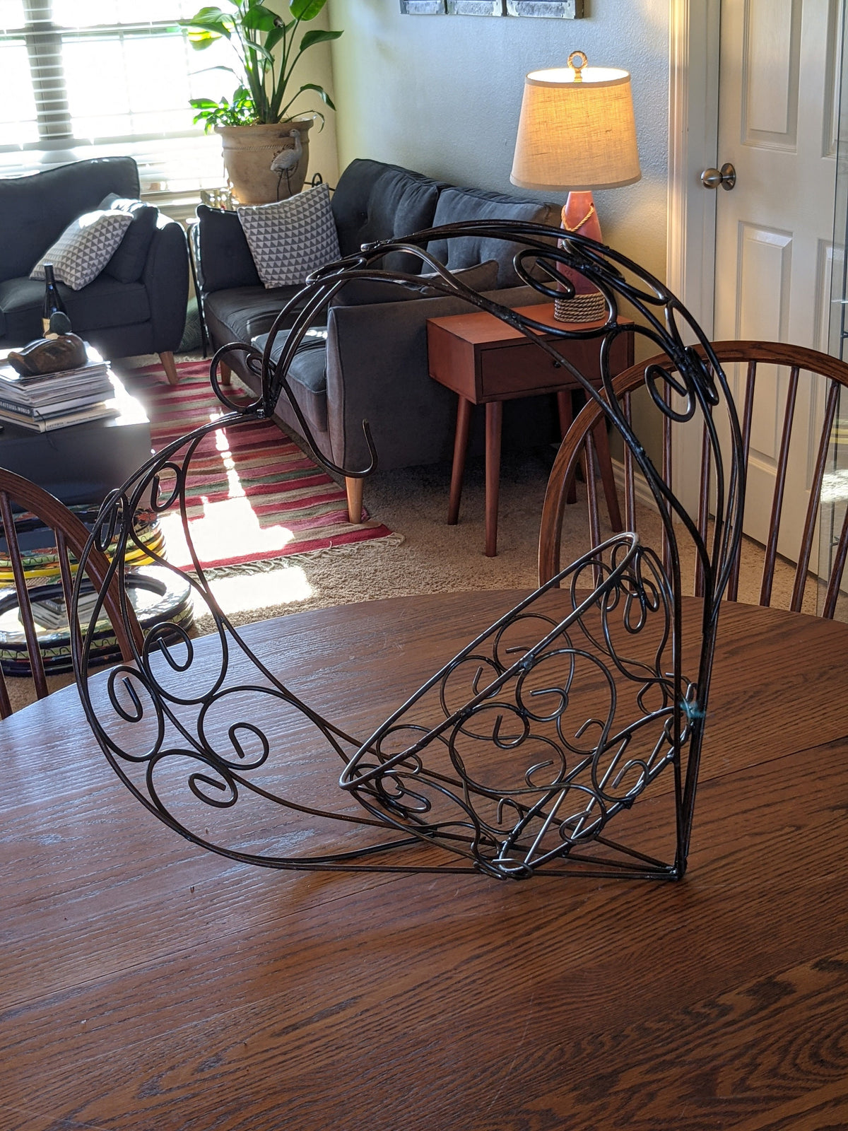 Heart Shaped Hanging Basket Garden Decor, Plant Hanger for Yard or Home, Hand Forged Metal Yard Art Basket for Succulents, Plants or Flowers