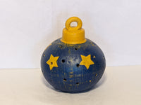 Outdoor Ornament Christmas Decor, Colorful Porch Art for Christmas Season, Festive Holiday Home Decor. Blue Snowflake Ornament w Stars, Clay