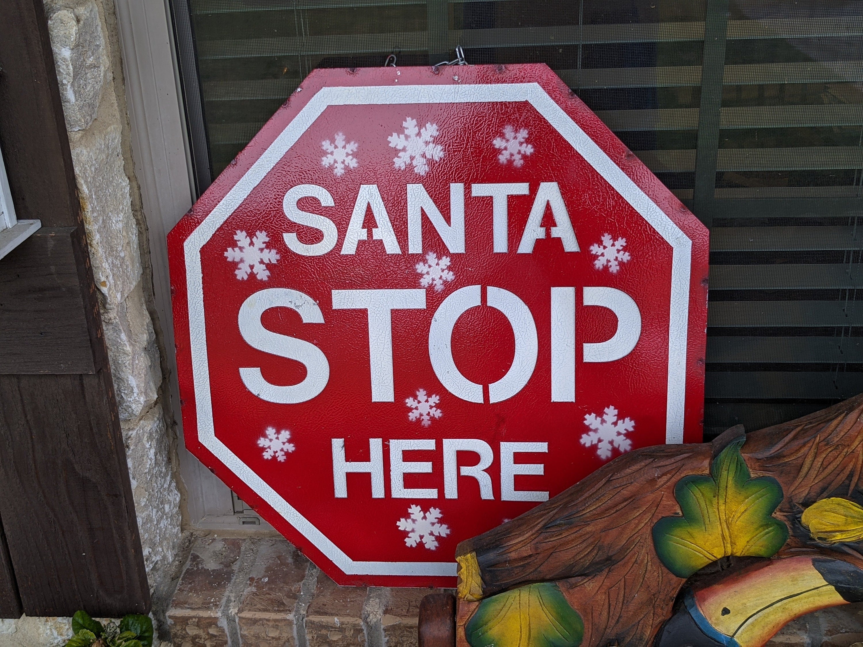 Santa Stop Here Outdoor Sign, Fun Metal Christmas Sign Decor, Large Me ...