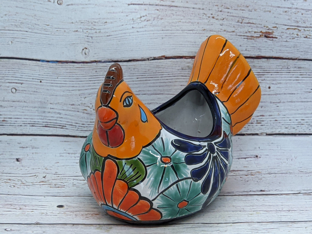 Chicken Flower Pot, Ceramic Talavera Planter, Handmade Mexican Pottery, Indoor Planter, Outdoor Pot, Colorful Home Décor, Small Planter Pot