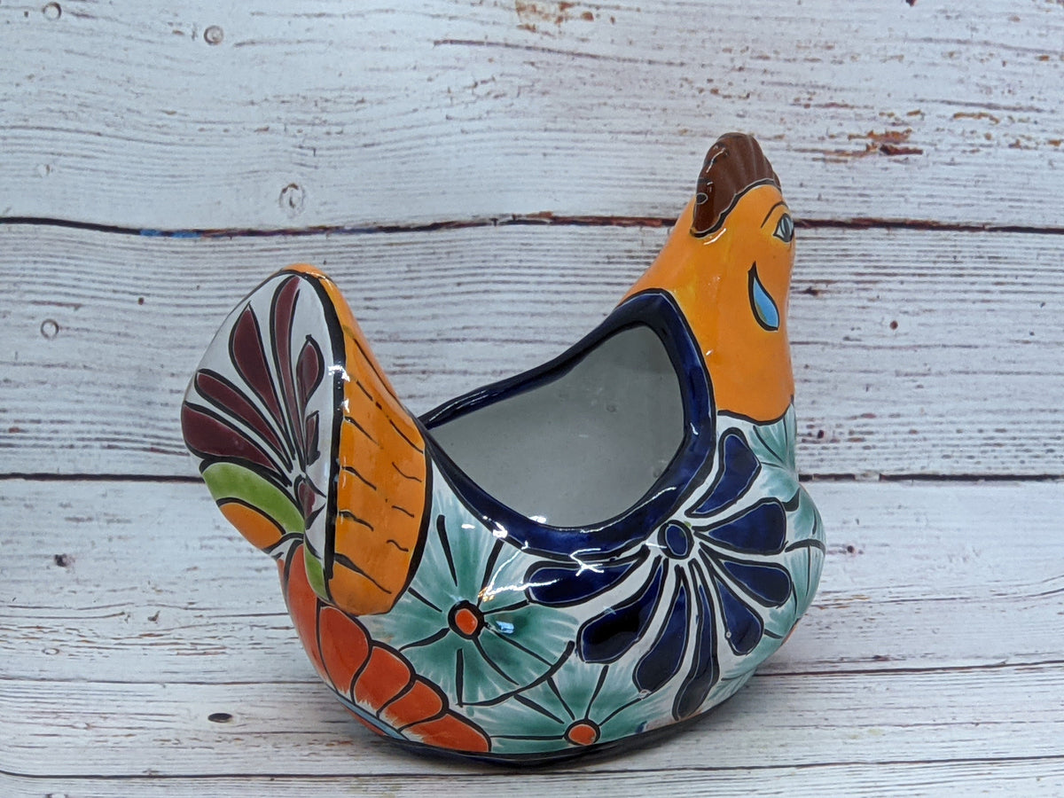 Chicken Flower Pot, Ceramic Talavera Planter, Handmade Mexican Pottery, Indoor Planter, Outdoor Pot, Colorful Home Décor, Small Planter Pot