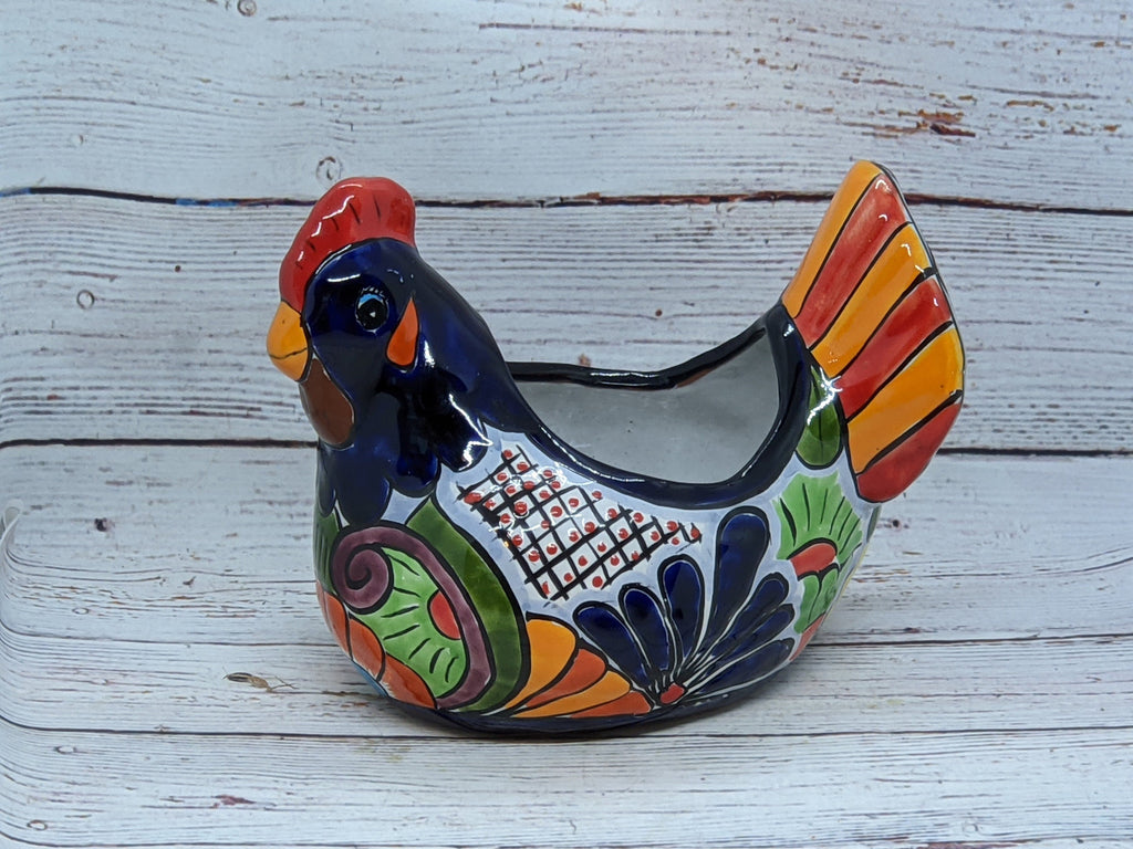 Chicken Flower Pot, Ceramic Talavera Planter, Handmade Mexican Pottery, Indoor Planter, Outdoor Pot, Colorful Home Décor, Small Planter Pot