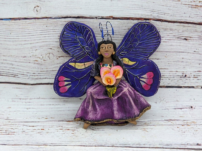 Christmas Ornament, Angel with Flowers, Christmas Angel Home Decor, Handmade Angel Art from Oaxaca Mexico, Christmas Tree Decor