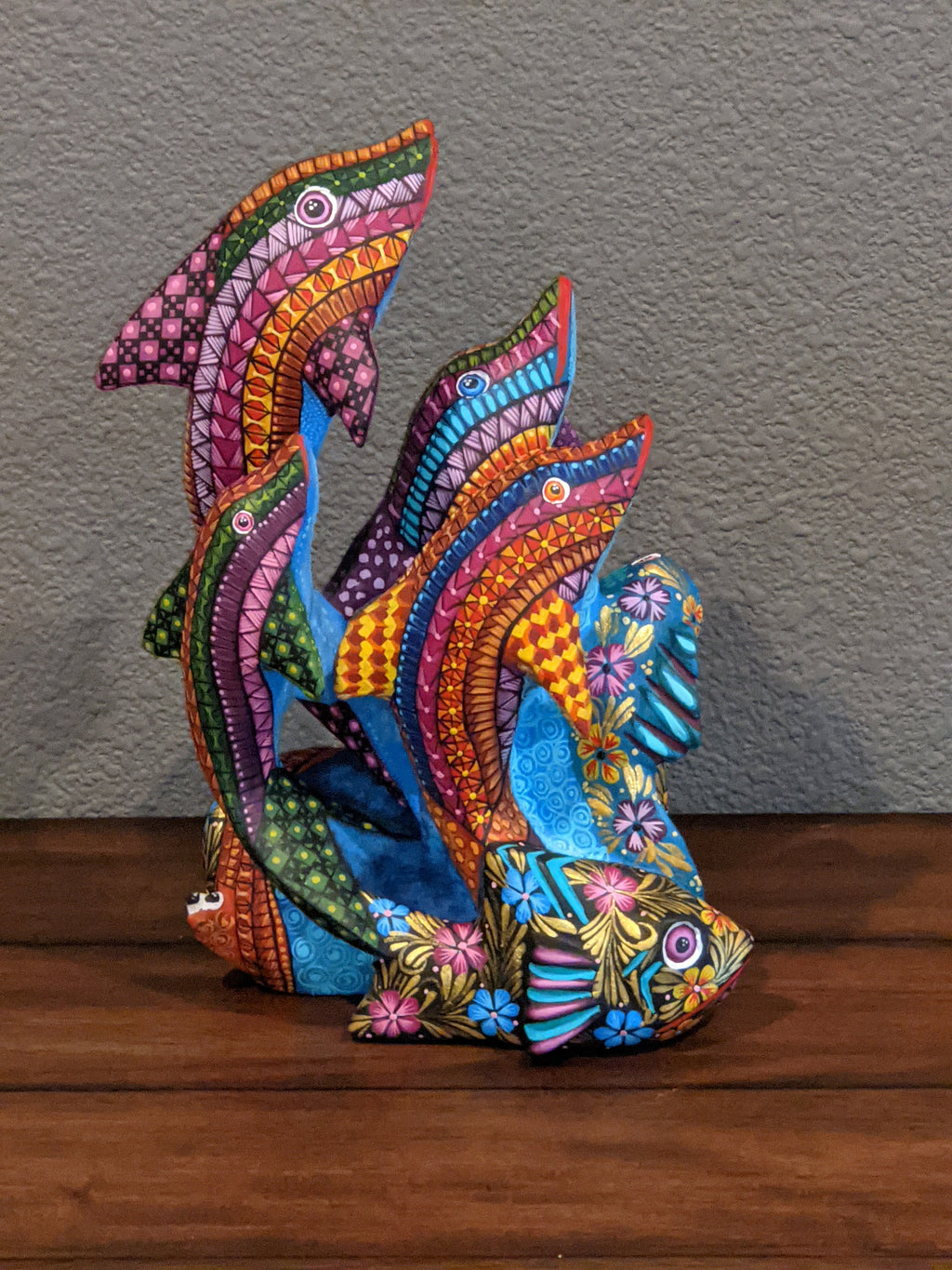 Dolphins Alebrije Figurine, Handmade Home Decor, Folk Art from Oaxaca Mexico, Original Wood Sculpture, Carved Animal, Unique Dolphin Statue