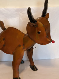 Reindeer Outdoor Christmas Decor, Rudolph the Reindeer Decoration for Yard or Home, Holiday Yard Art or Porch Decor, Mexican Metal Art, 20" Tall