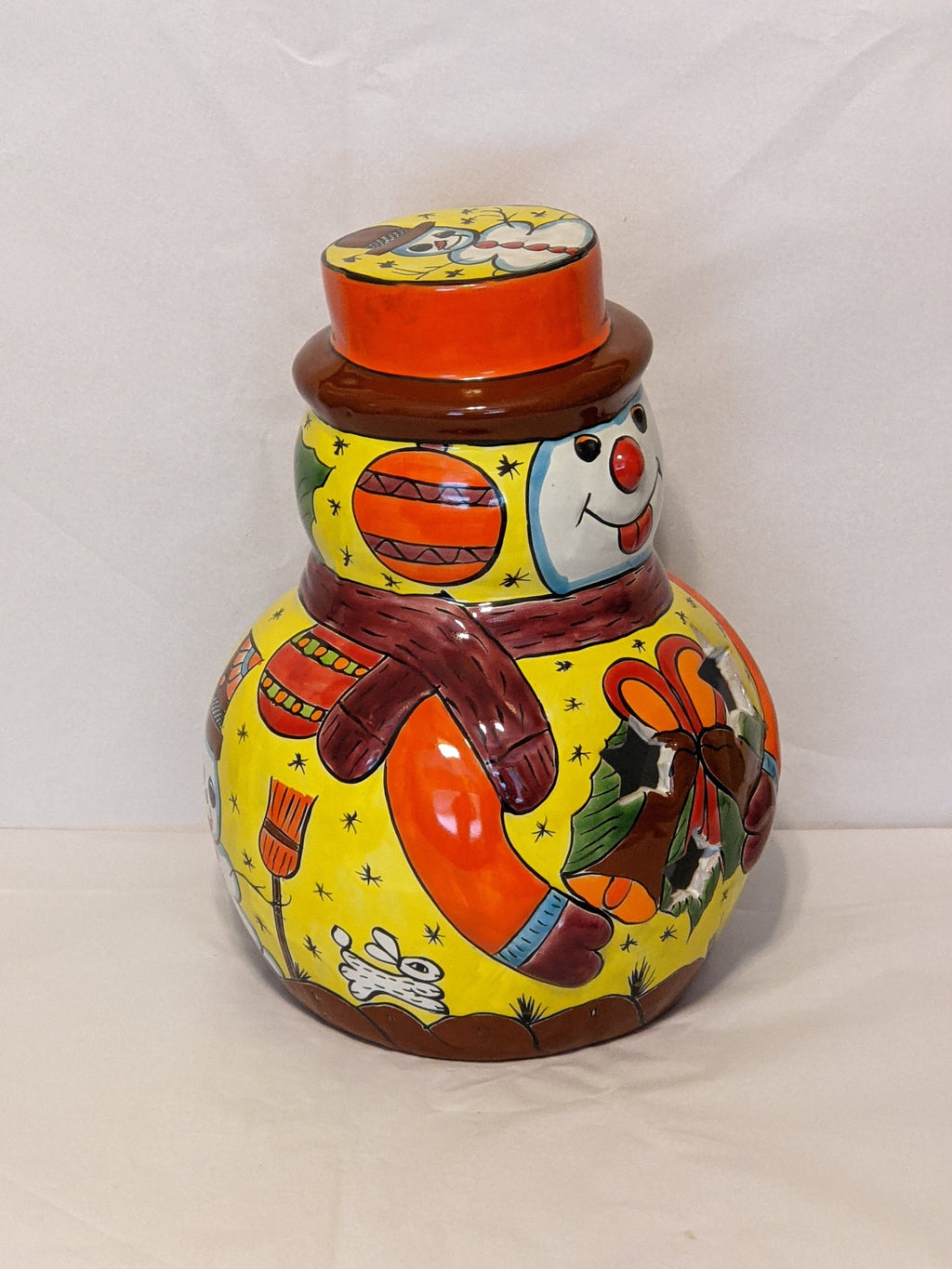 Frosty the Snowman Christmas Home Decor, Colorful Talavera Pottery, Indoor Outdoor Ceramic Decoration, Table or Porch Decor, Handmade Mexico