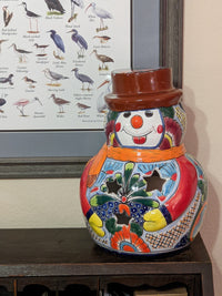 Frosty the Snowman Christmas Home Decor, Colorful Talavera Pottery, Indoor Outdoor Ceramic Decoration, Table Decor, Handmade in Mexico