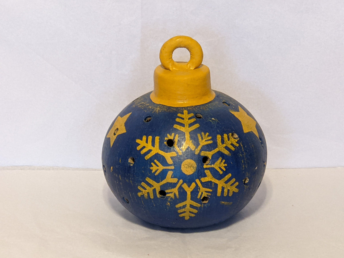 Outdoor Ornament Christmas Decor, Colorful Porch Art for Christmas Season, Festive Holiday Home Decor. Blue Snowflake Ornament w Stars, Clay