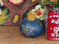 Outdoor Ornament Christmas Decor, Colorful Porch Art for Christmas Season, Festive Holiday Home Decor. Blue Snowflake Ornament w Stars, Clay