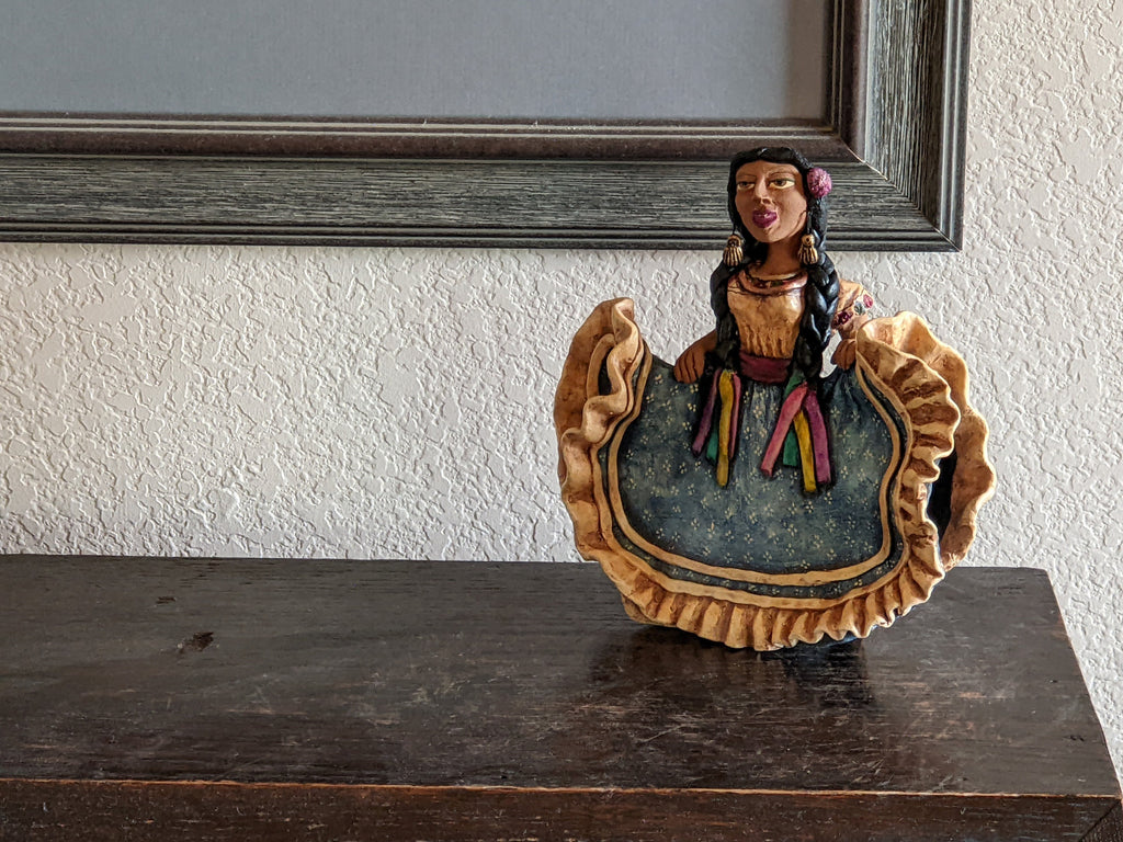 Woman Figurine in Oaxacan Dress, Mexican Folk Art, Authentic Home Decor, Original Clay Statue from Oaxaca, Mexico by Jose Juan Aguilar