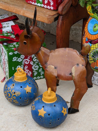 Reindeer Outdoor Christmas Decor, Rudolph the Reindeer Decoration for Yard or Home, Holiday Yard Art or Porch Decor, Mexican Metal Art, 20" Tall