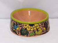 Dog Dish, Ceramic Pet Bowl, Talavera Pottery, Medium Dog Food Bowls, Pet Bowls, Hand Painted Dog Lover Gift, Green Rim & 4 Hummingbirds