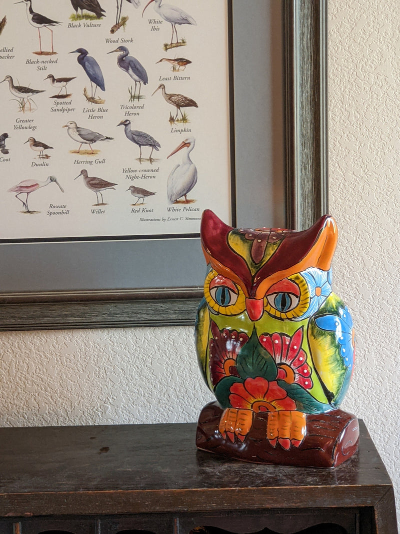 Owl Piggy Bank Home Decor, Talavera Pottery, Colorful Ceramic Owl Decoration, Owl Figurine Handmade & Handpainted in Mexico, Unique Gift