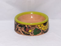 Dog Dish, Ceramic Pet Bowl, Talavera Pottery, Medium Dog Food Bowls, Pet Bowls, Hand Painted Dog Lover Gift, Lime Green Rim & 4 Hummingbirds