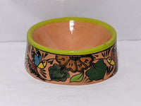 Dog Dish, Ceramic Pet Bowl, Talavera Pottery, Medium Dog Food Bowls, Pet Bowls, Hand Painted Dog Lover Gift, Green Rim & 4 Hummingbirds