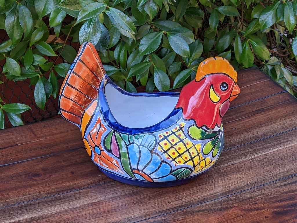 Chicken Flower Pot, Ceramic Talavera Planter, Handmade Mexican Pottery, Indoor Planter, Outdoor Pot, Colorful Home Decor, Small Planter Pot